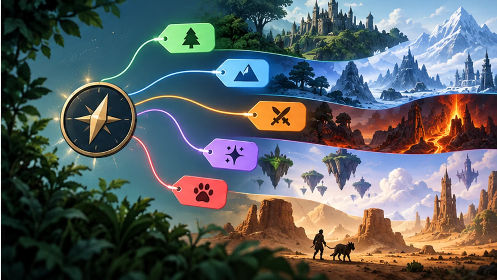 Distinct game discovery tags branch toward several different game worlds